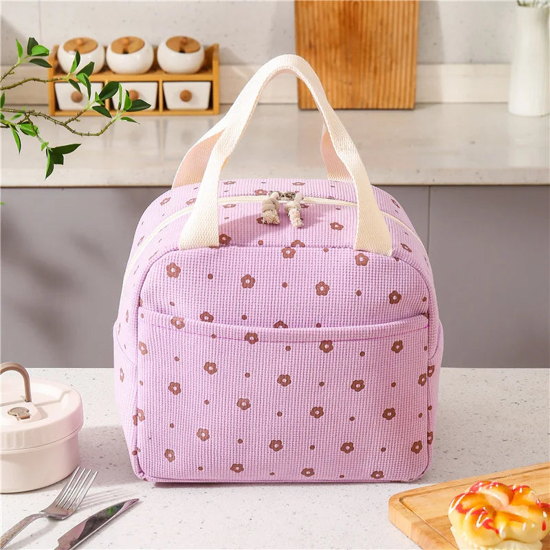 Thermal Insulation Corduroy Lunch Bag - Multifunctional Picnic Food Pouch & Storage Handbag, Cooler Bag Perfect for Kids School