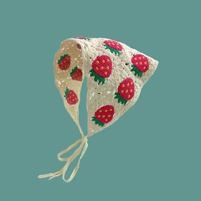 Korean Sweet Cute Handmade Crochet Hollow Triangle Headband Towel Women Spring and Summer Travel Literary Photo Hair Scarf