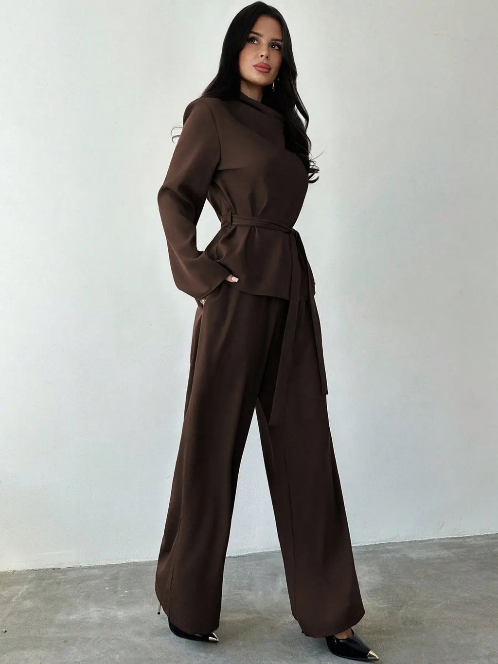Simple Style Two Piece Outfit 2 Pieces Set For Woman New In Matching Sets Loose Wide Leg Trouser Solid Color All-match Commuting