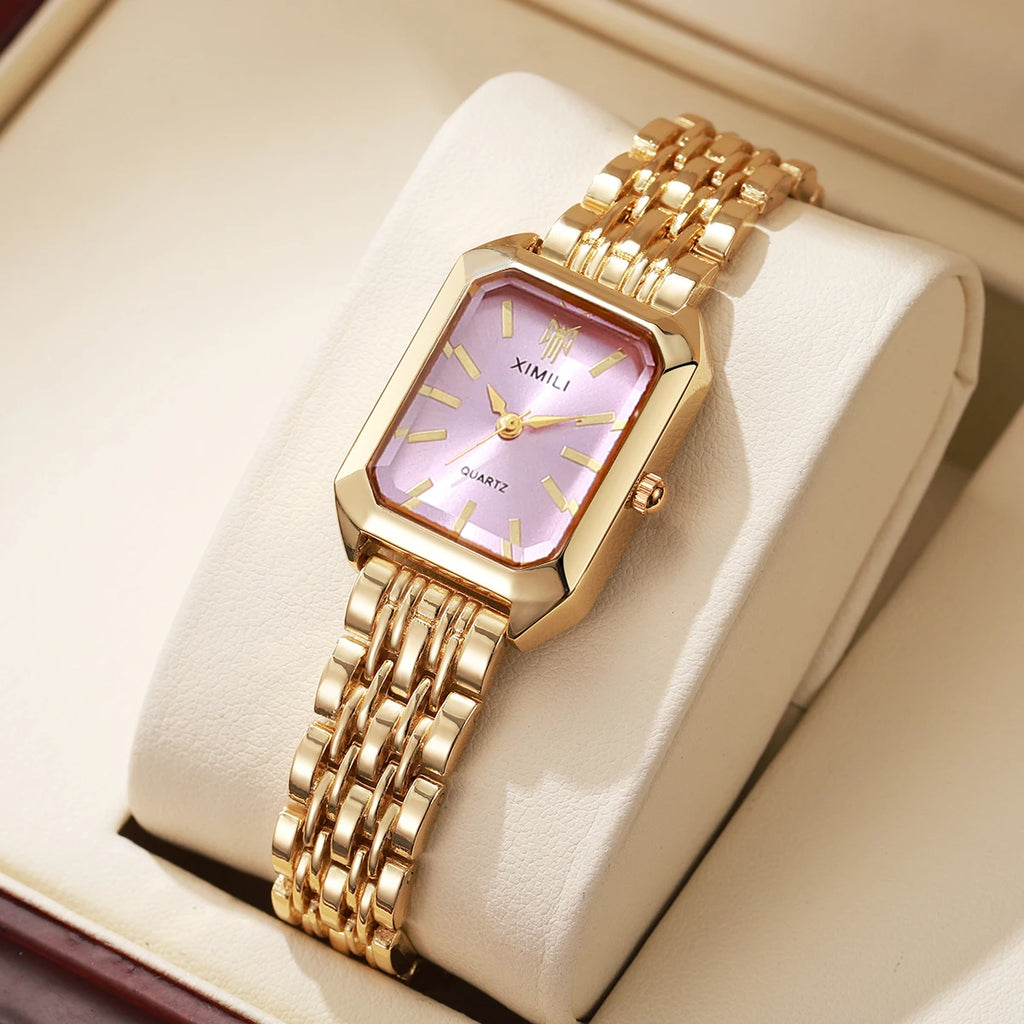 1/2/4PCS Luxury Women Watches Fashion Rectangle Woman Quartz Watch Stainless Steel Band Wristwatches Reloj Mujer（Without Box）