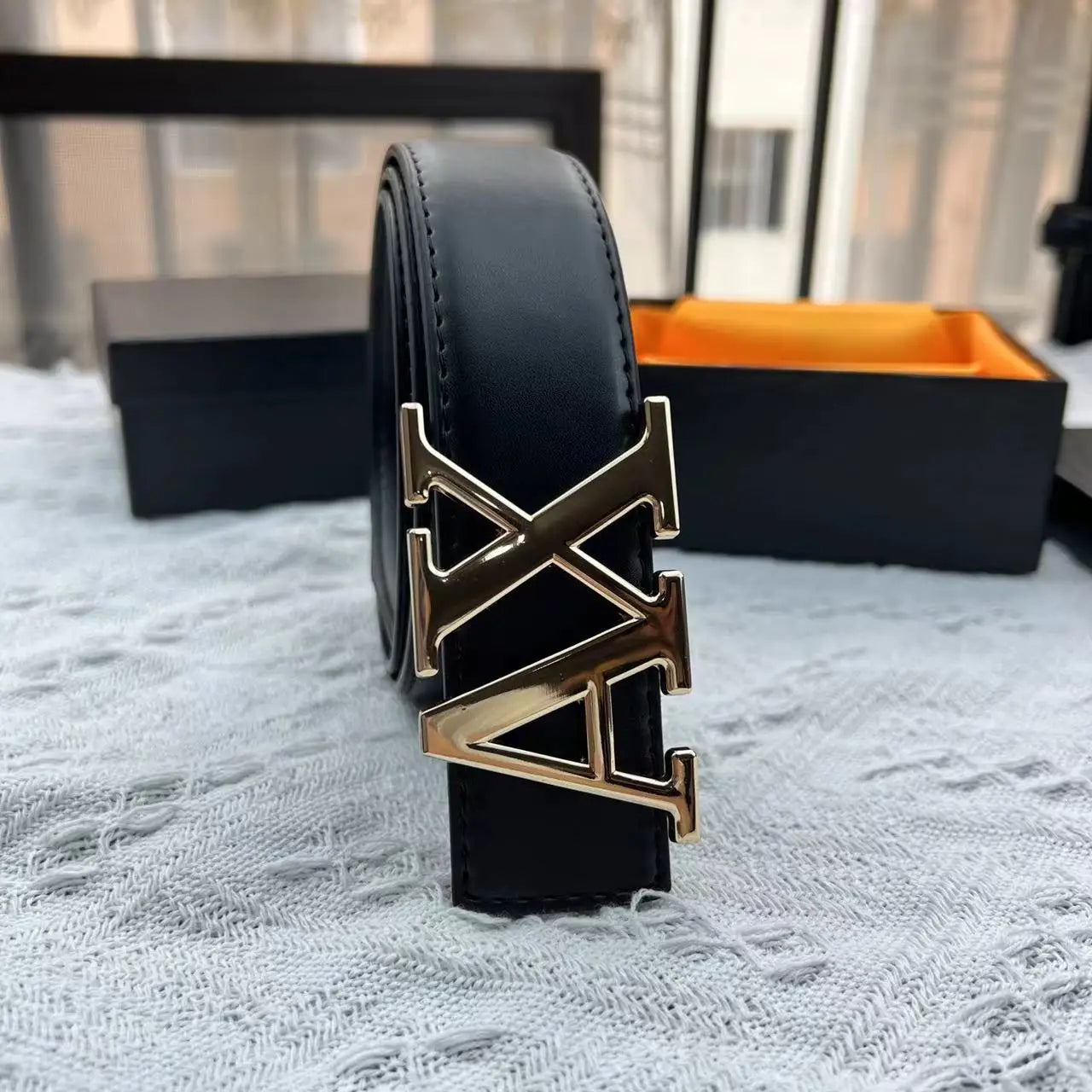 2025 New Cross - border Men's Belt - 3.8cm Waistband, Letter AX Buckle, Fashionable Lychee Pattern, Simple & Versatile Accessory