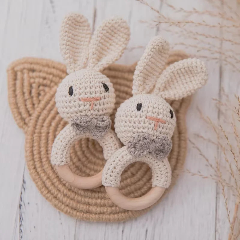 Baby Crochet Rattle & Wooden Teether – Rabbit Toy