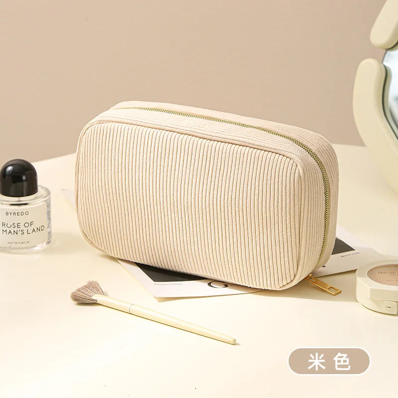 Minimalist Corduroy Makeup Bag – Large Capacity