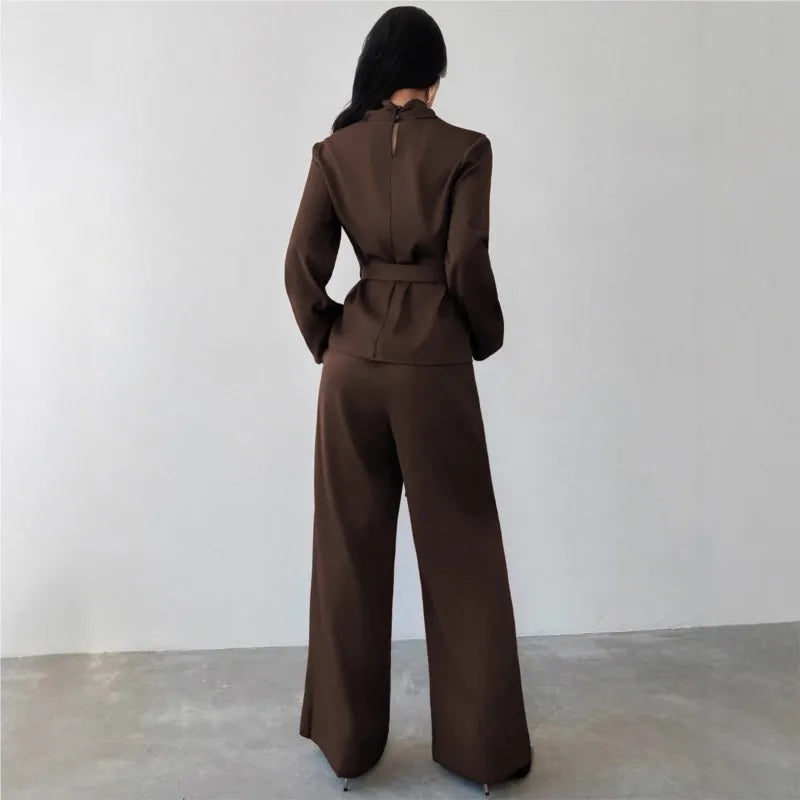 Simple Style Two Piece Outfit 2 Pieces Set For Woman New In Matching Sets Loose Wide Leg Trouser Solid Color All-match Commuting