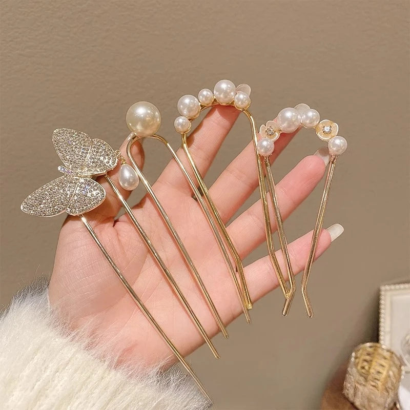 2025 New Pearl U-shaped Hairpin Women's Insert Hairpin, Fixed with Coiled Hair,senior grade Hairpin Headpiece