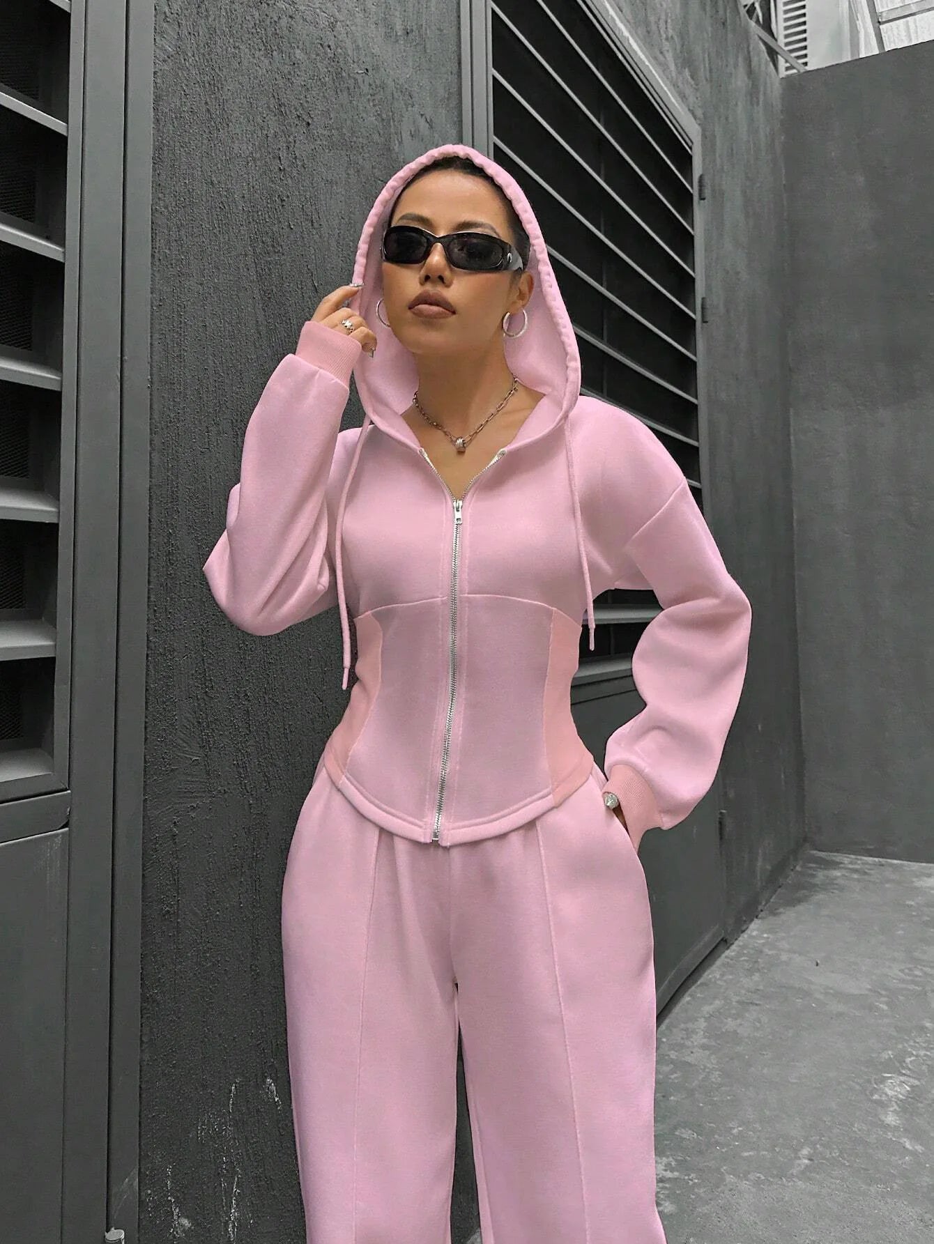 Sweatshirt Two-piece Set Women's Casual Sports Suit Spring Autumn Zip-up Slim Hoodies Short Coat Straight Trousers 2-piece Sets