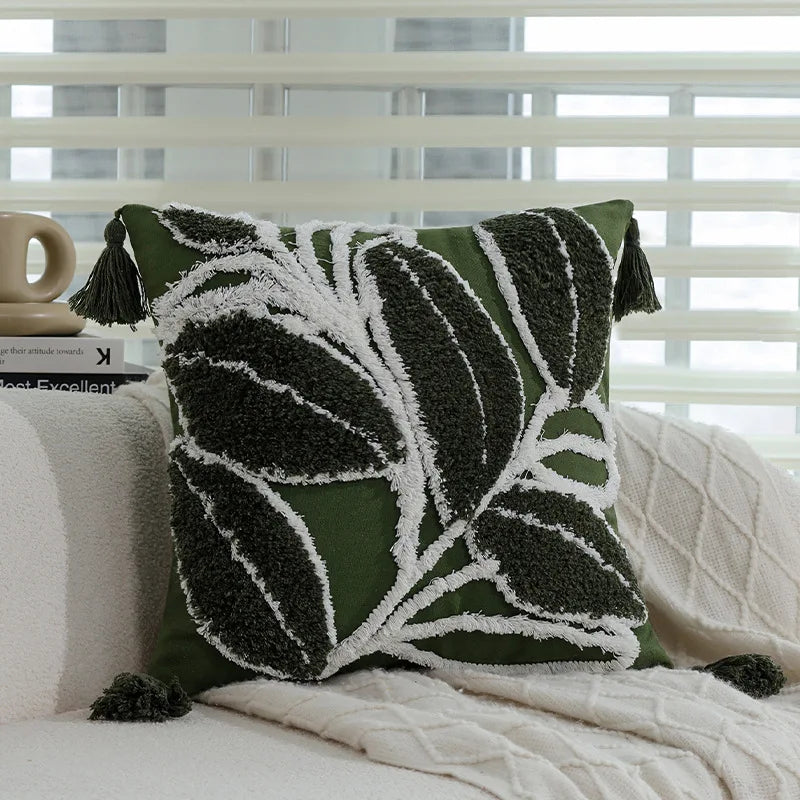 Green Floral Tufted Pillowcase 50x30 Exquisite Embroidered Decorative Sofa Cushion Covers Spring Pillow Covers for Living Room