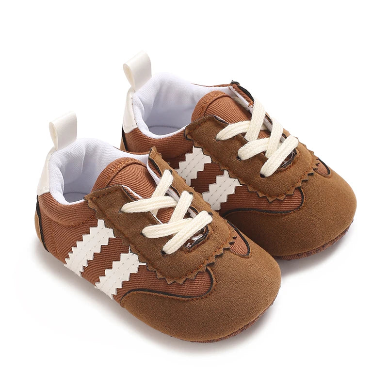 Baby Boys First Walkers – Soft Sole Striped Sneakers (0-12M)