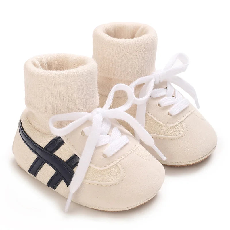 Baby Boys First Walkers – Soft Sole Striped Sneakers (0-12M)