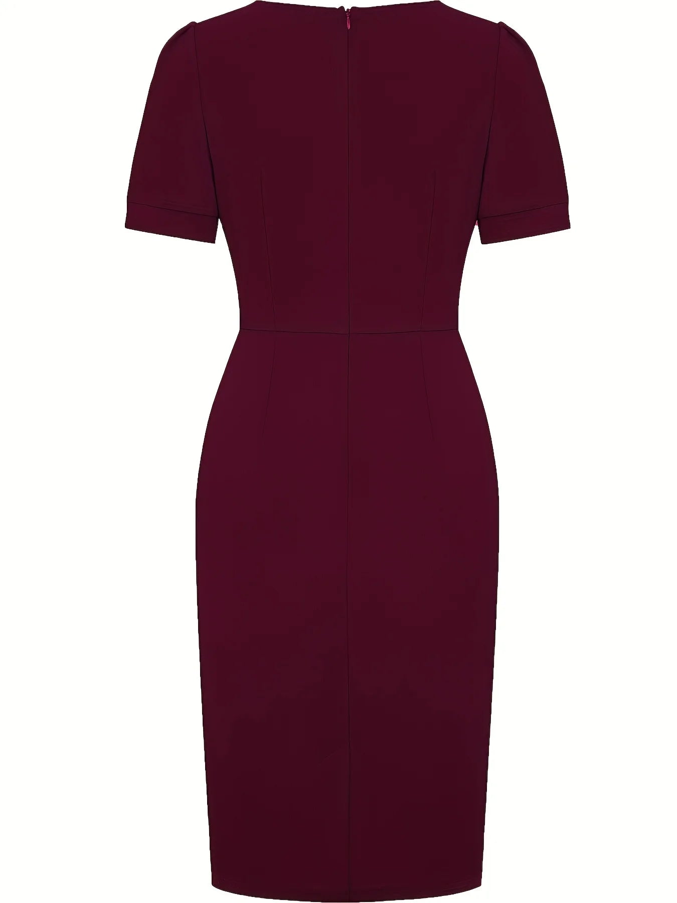 Women Puffy Sleeve V-Veck Vintage Slim Work Office Cocktail Party Knee Length Sheath Bodycon Pencil Slim Dress