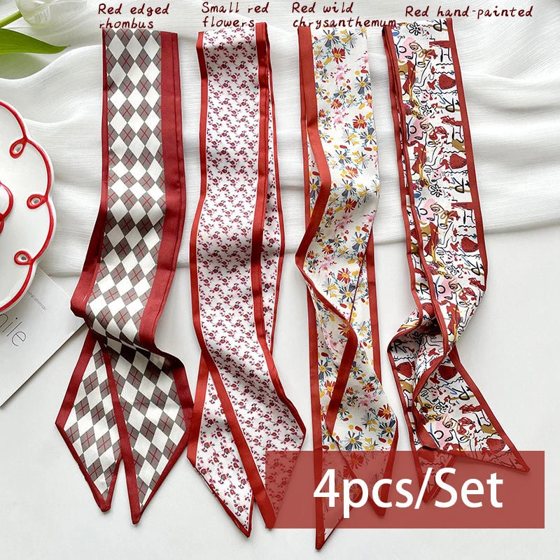 2-6pcs/set Series Silk Satin Scarf Women Cloth Hair Bands Headdress Accessories Lady Scarves Ribbon Neck Ties for Bag Handle