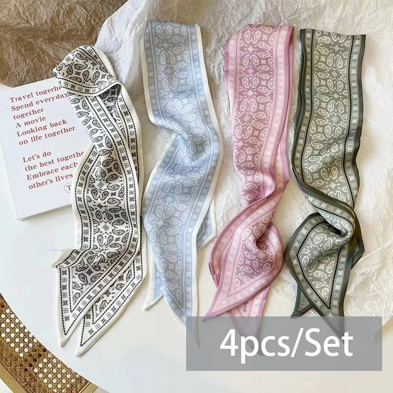 2-6pcs/set Series Silk Satin Scarf Women Cloth Hair Bands Headdress Accessories Lady Scarves Ribbon Neck Ties for Bag Handle