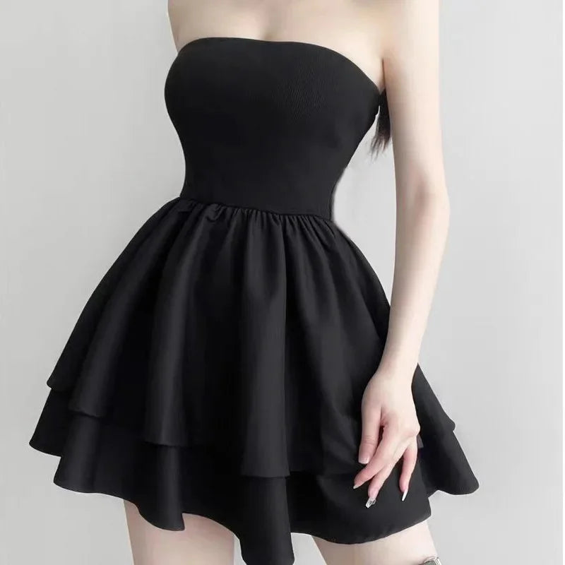 BlackDress Women's Summer Strapless Dress 2024 New Slimming Cake Skirt Puff Skirt Smooths Your Silhouette