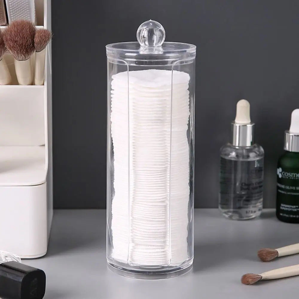 Acrylic Cosmetics Storage Box Transparent Bamboo Lid Container Storage Case Round Jewelry Storage Organizer Box Living Room