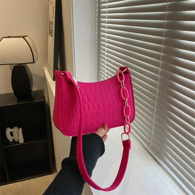 Luxury Crescent Shoulder Tote Bag for Women – Elegant Felt Design Underarm Handbag, Small Square Fashion Purse