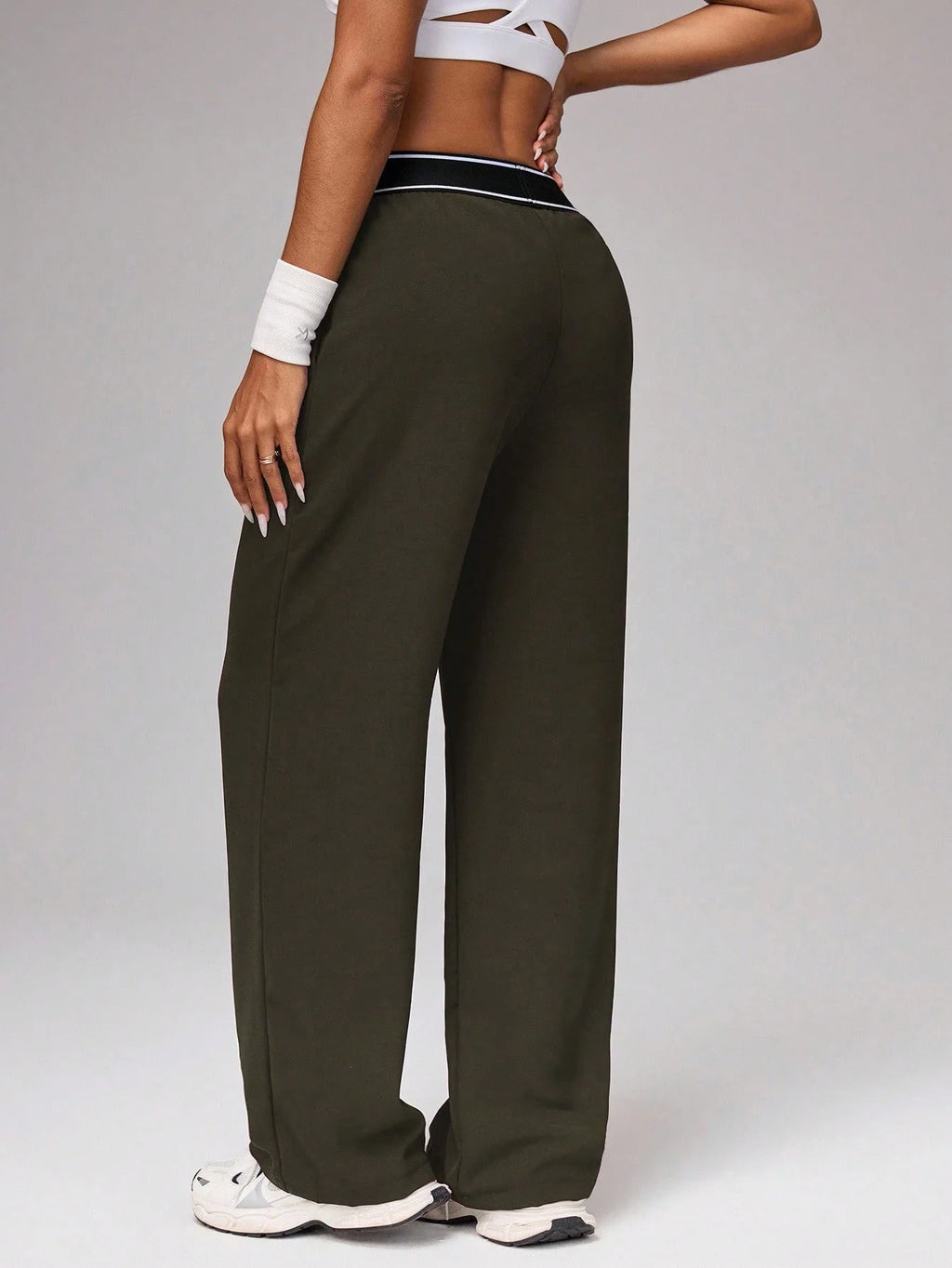 Women's High Waist Wide Leg Pants, Striped Waistband Loose Fit Casual Trousers, Lightweight Breathable Workout Joggers