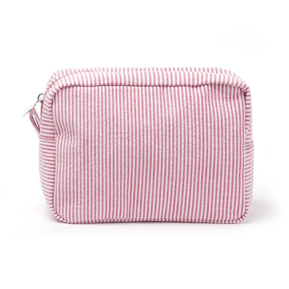 Seersucker Ruffle Cosmetic Bag – Pink/Purple Stripes