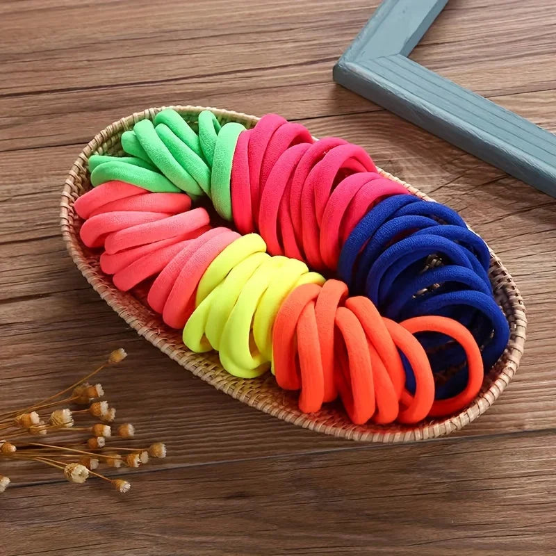 "50/100 PCS Boho Seamless Elastic Hair Ties – Thick, Soft & Durable Ponytail Holders for Women in Solid Colors"