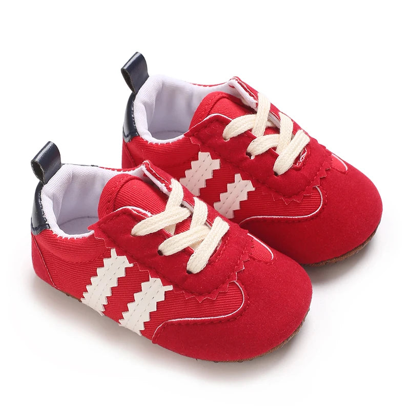 Baby Boys First Walkers – Soft Sole Striped Sneakers (0-12M)