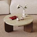Wabi Sandy Wind Solid Wood Travertine Coffee Table Minimalist Small Tea Table Small Apartment Living Room Household Round Balcon