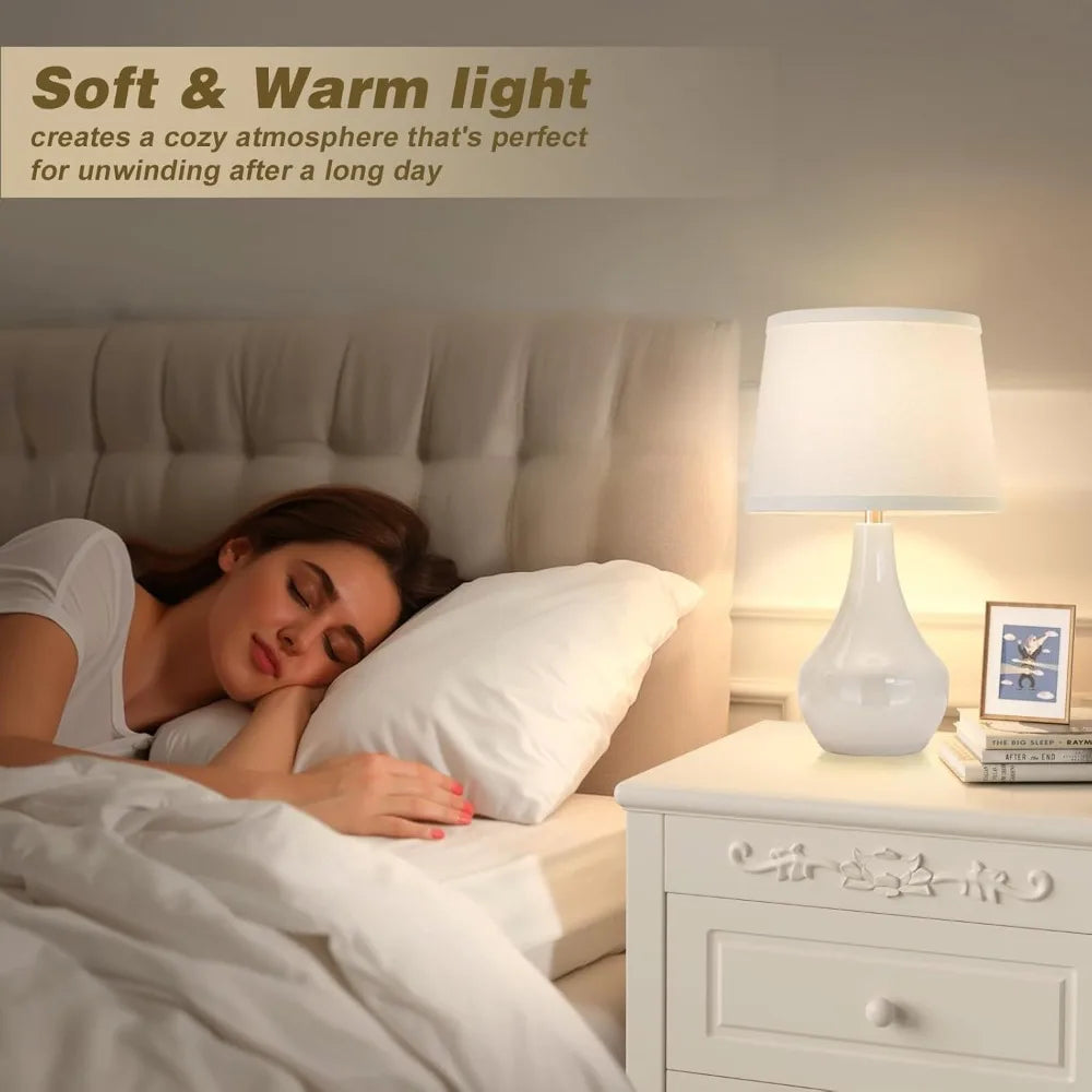Seealle Modern Ceramic Table Lamps for Night Stands - Bedside Lamps Set of 2 for Nightstand, 19.4" White Bedroom Lamp for Living