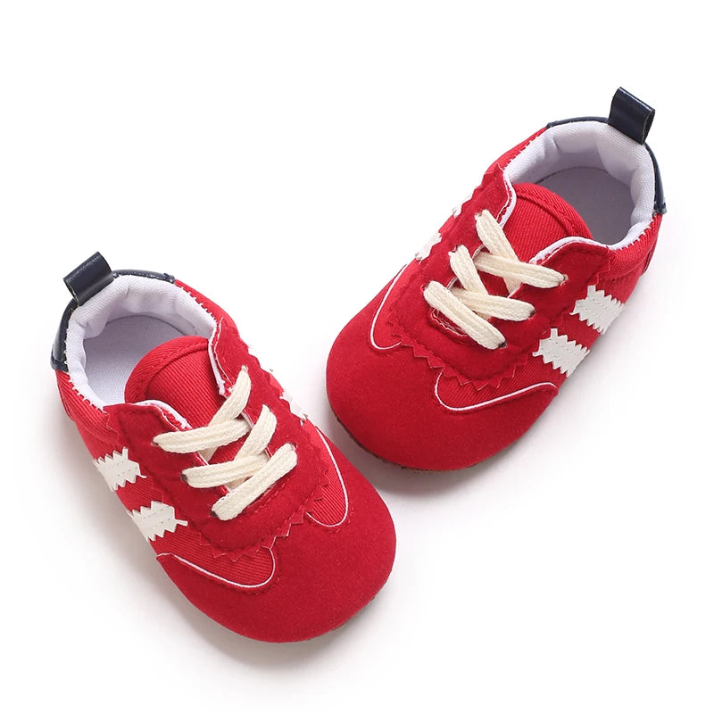 Baby Boys First Walkers – Soft Sole Striped Sneakers (0-12M)