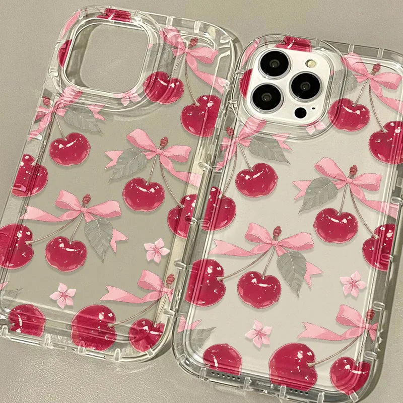 Cute Cherry Phone Case For iPhone 17 15 16 13 11 12 14 Pro Max 7 8 Plus Air 16e XR SE 2022 Shockproof Soft Clear Cover Coque