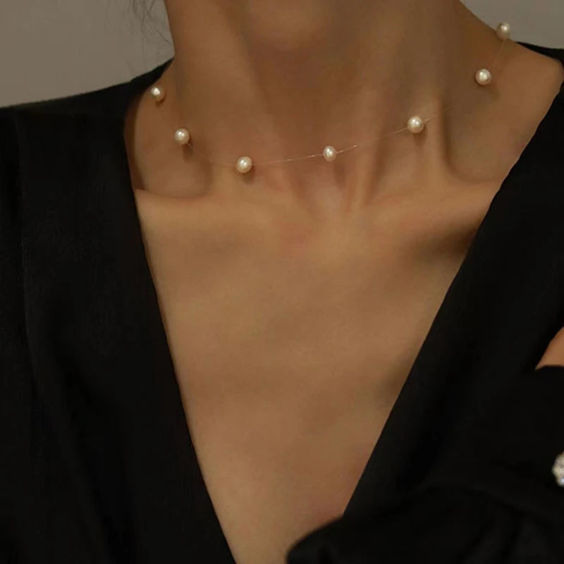 White Pearl Beads Choker Necklace