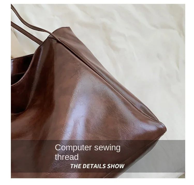 Women’s Fashion Tote Bag – Large Capacity Soft PU Leather Retro Shoulder & Crossbody Bucket Bag