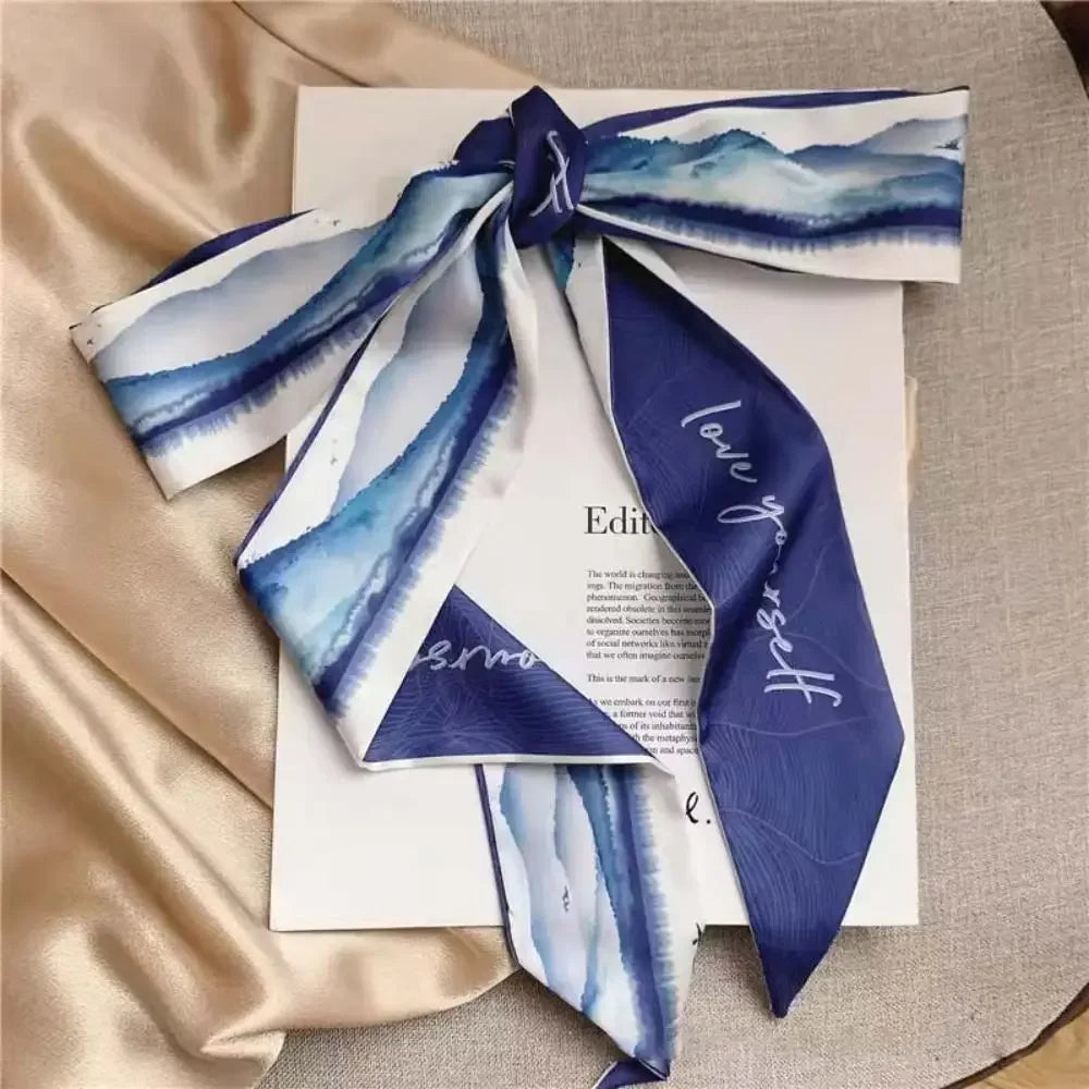 1pc French Scarf Butterfly Tie Hair Retro Oil Print Hair Ribbon Scarf Women Neck Tie Bag Headscarves Floral Bands Headband