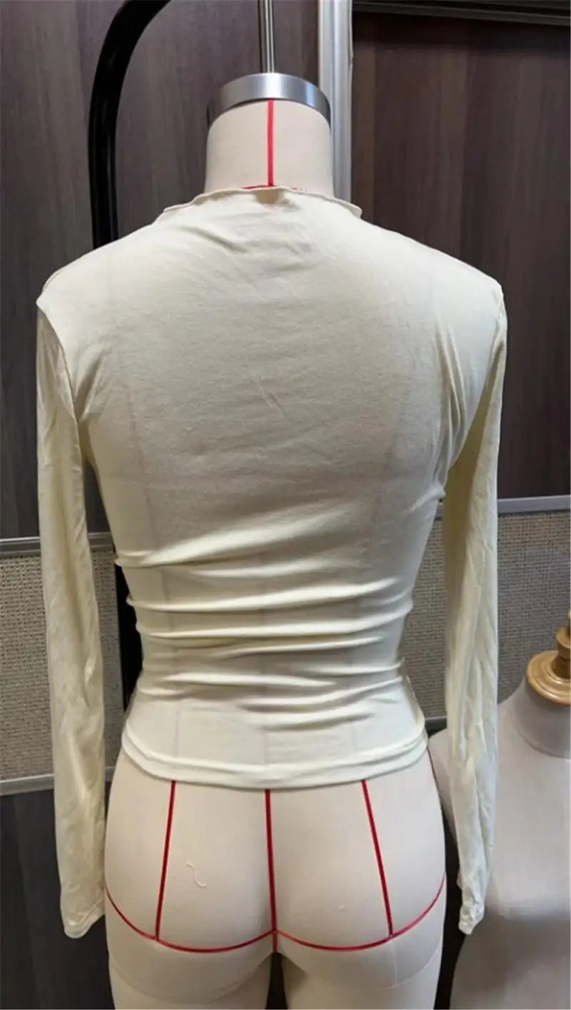 Women's Pleated Long Sleeve T-Shirt Bodycon Fit Polyester Spandex Blend Drawstring Closure  Color European Style Top