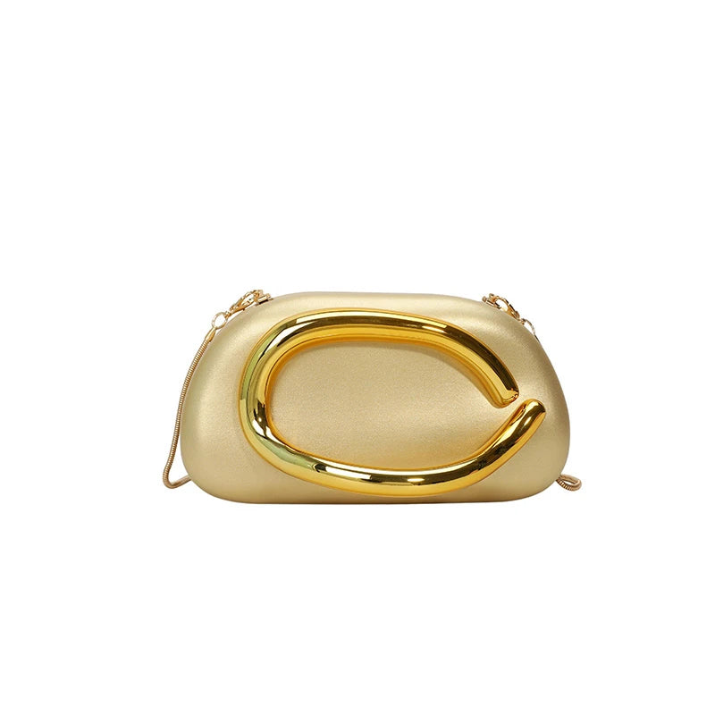 Women PU Leather Metal Handle Handbag & Removable Strap Crossbody Shoulder Bag Hand-held Shoulder Clutch Bag for Wedding Party
