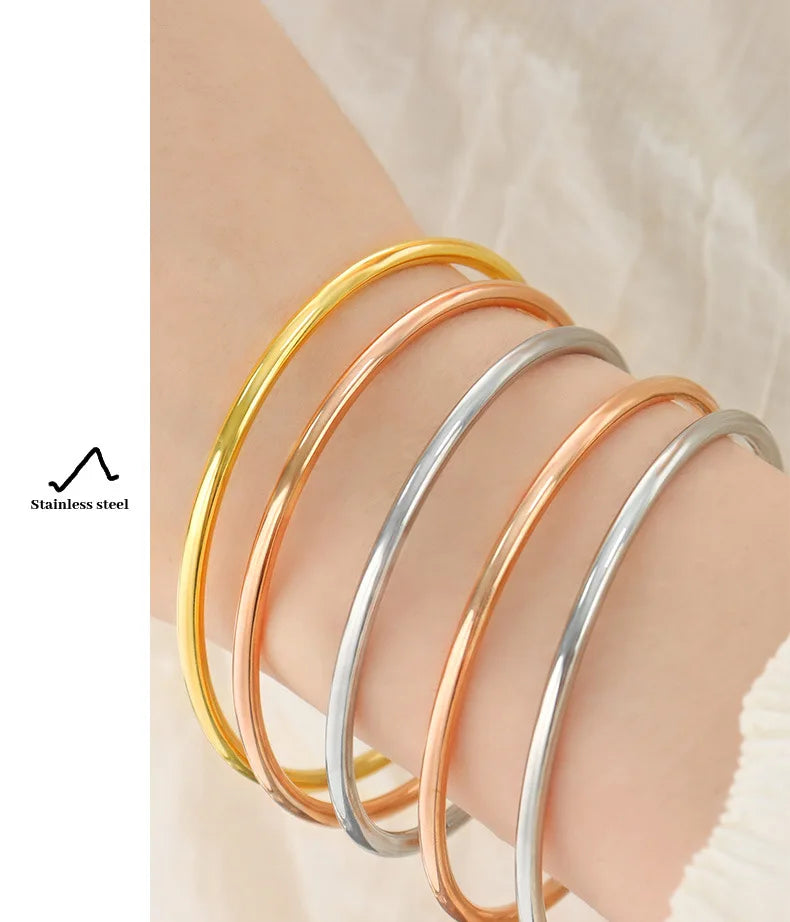 3 Pieces/lot Non Fading Stainless Steel Bracelet Bangles For Women Simple Style Gold Plated Waterproof Women's Bracelets Bangle