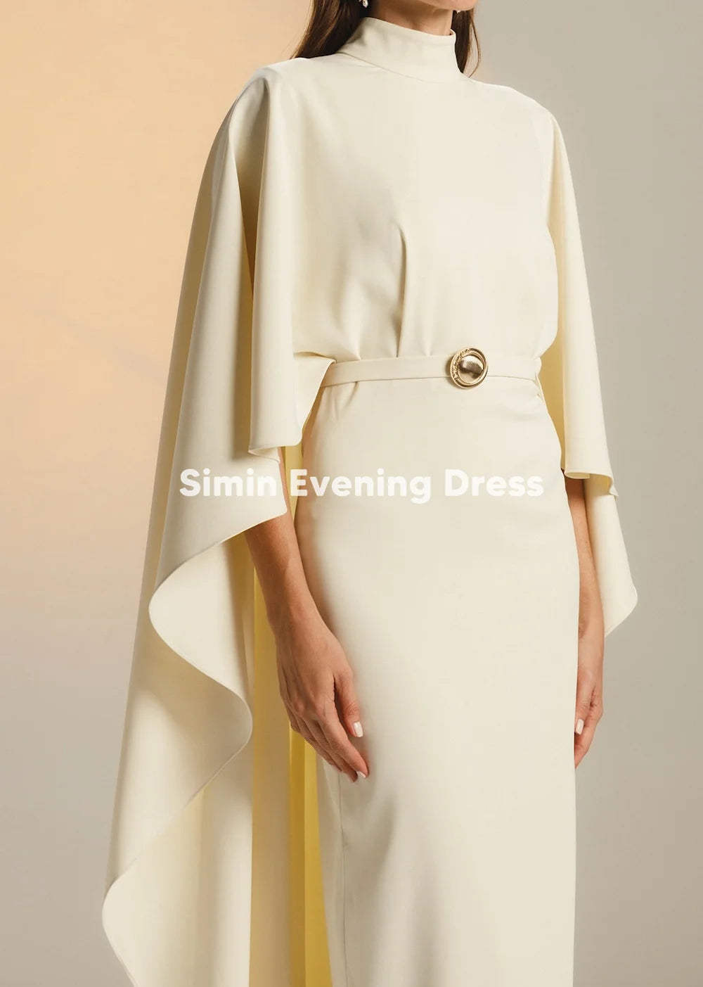 Simin Women's High-neck Sheath Floor-Length Saudi Evening Dresses With 3\4 Long Sleeve Formal Occasion Elegant Dresses 2026