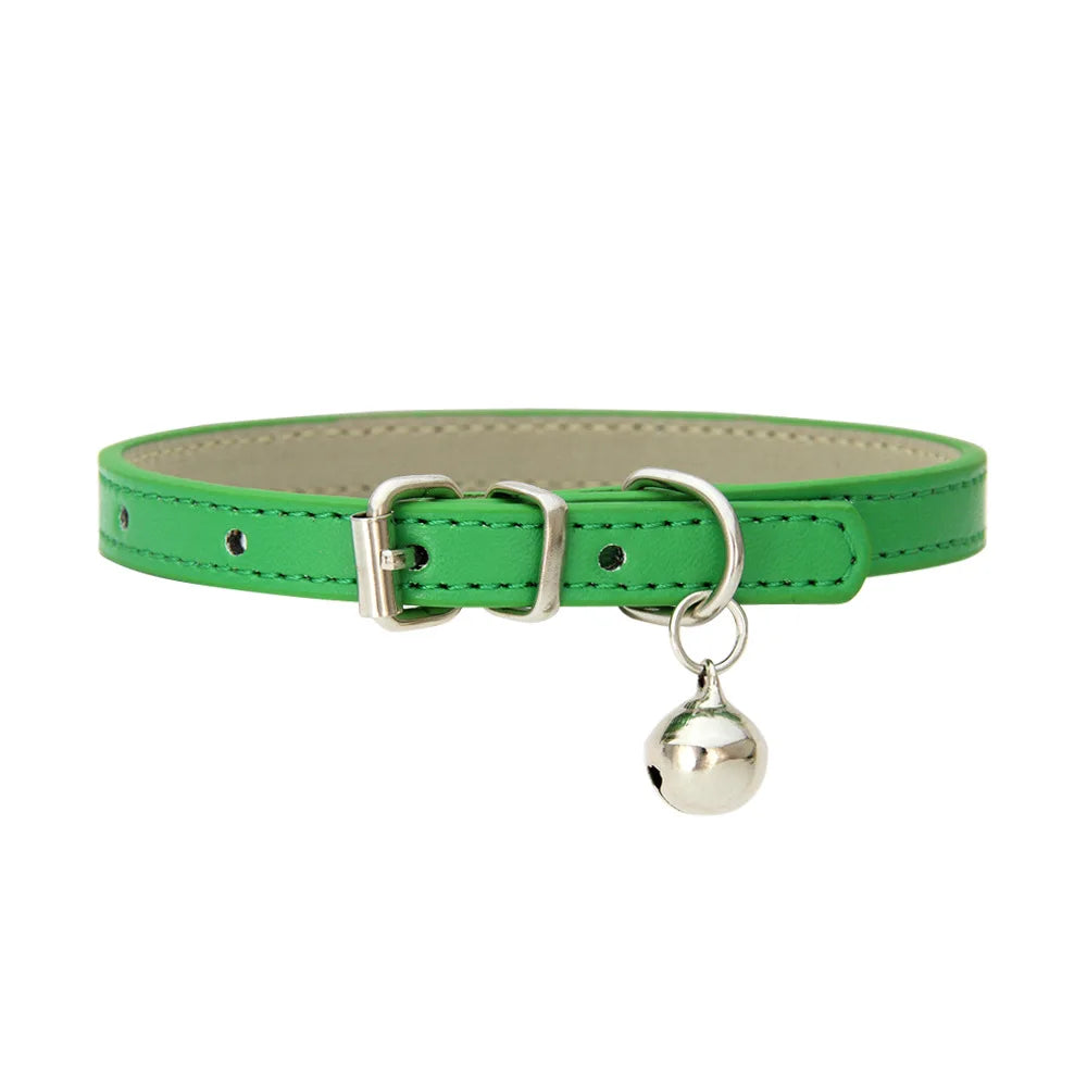PU Leather Pet Collar with Bell & Leash for Dogs & Cats