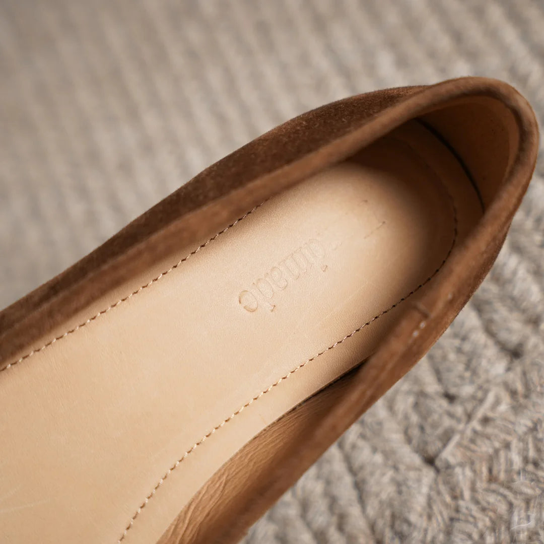 Women's natural suede leather square toe slip-on flats 3cm round low heel sweet bowtie casual female four season shoes for woman