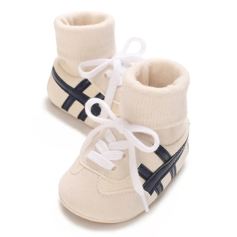 Baby Boys First Walkers – Soft Sole Striped Sneakers (0-12M)