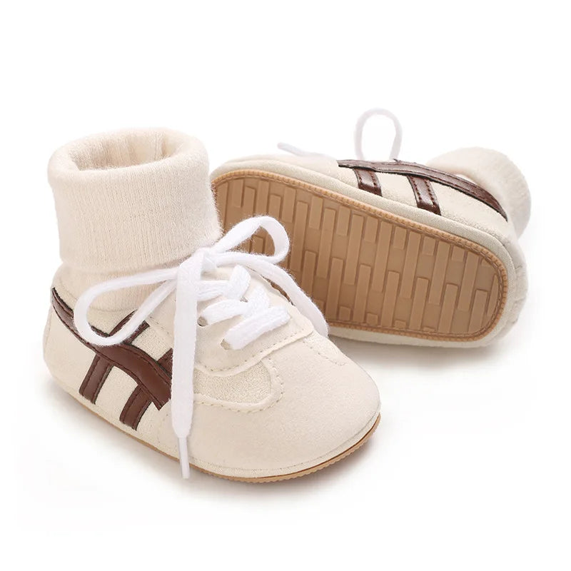 Baby Boys First Walkers – Soft Sole Striped Sneakers (0-12M)