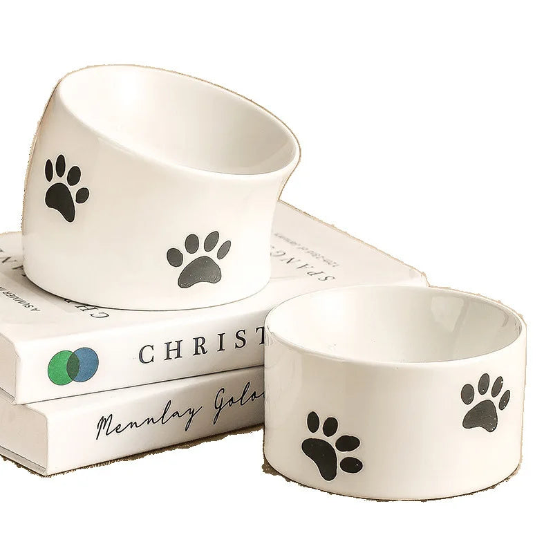 Tilted Elevated Ceramic Cat Bowl (Food & Water)