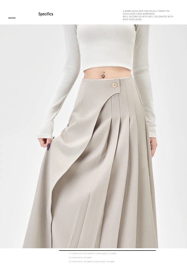 SMTHMA Women's High-Waisted Slimming Solid A- Line Skirt New Fashionable Big Umbrella Skirt Autumn/Winter Season Long Skirt