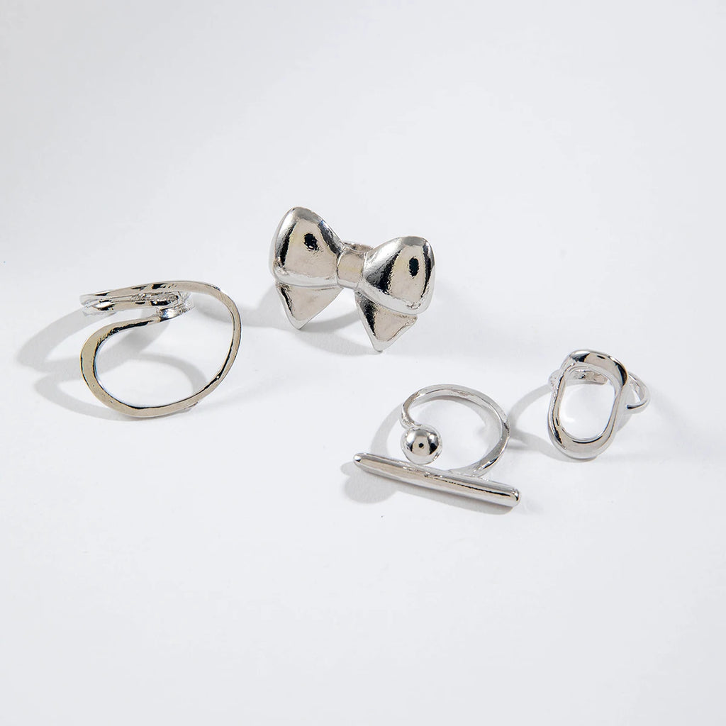Tocona 2024 New Trendy Geometric Gold Silver Colour Set Rings for Women Adjustable Finger Ring Party Wedding Jewelry Accessories