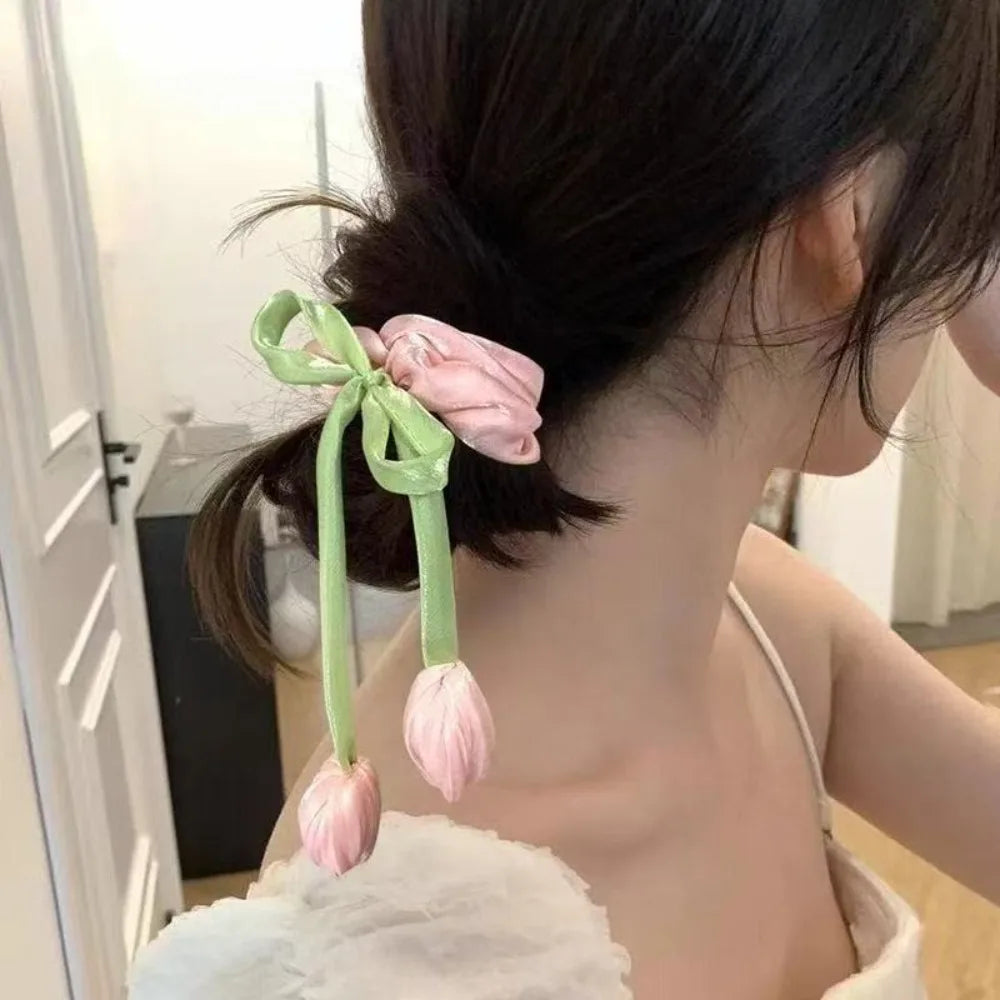 3Pcs Cute Tulip Flower Large Intestine Scrunchie for Women Sweet Headband Hair Band Hair Tie Fashion Girl Hair Accessories