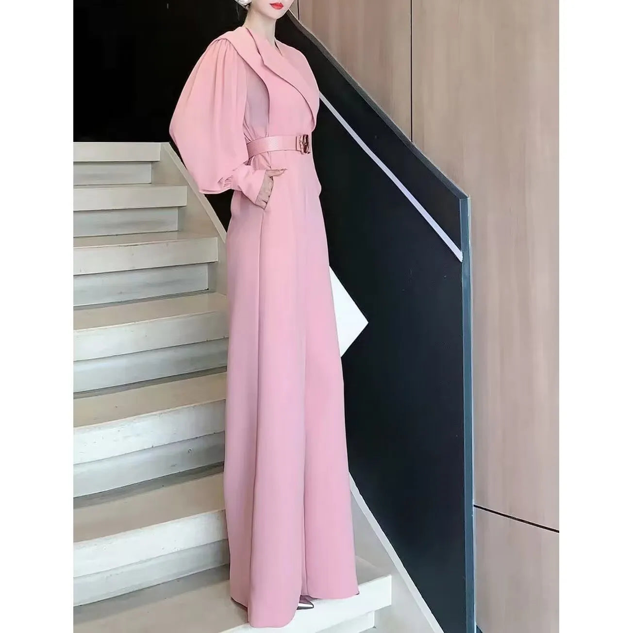 2025 New Spring Autumn Women Long Jumpsuits Fashion Elegant Office Lady Long Sleeve Wide Leg Pants Rompers