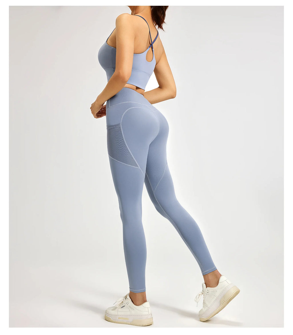 2026Spring Summer New Women's Yoga Pants Tight Peach Hip Leggings Pocket High Waist Belly Tight Trousers Sports Riding Pants Fit