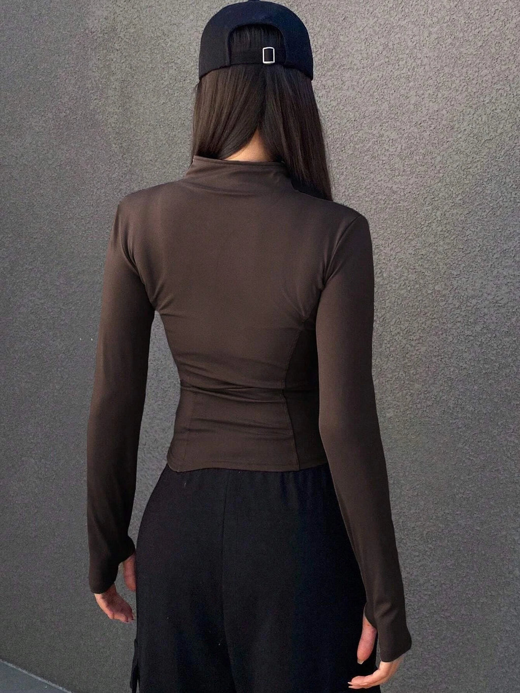 Women's Sport Zipper Closure Slim Fit Crop Jacket Solid Color Stand-up Collar Long Sleeve Yoga Clothes Spring/Autumn Streetwear