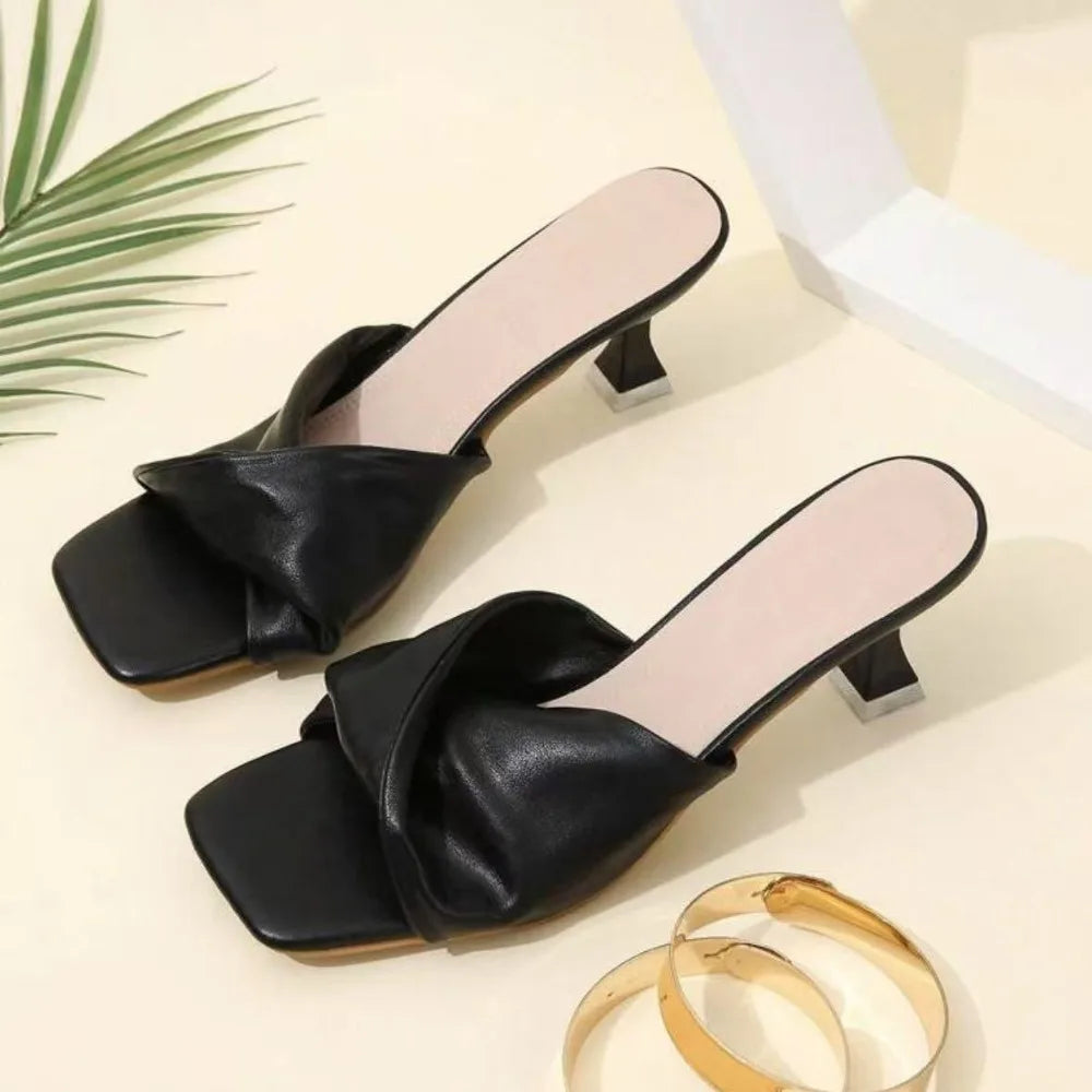 Fashion Summer Women Shoes New Handmade Square Open Toe High Heels Outdoor Fashion Slippers Wedding Party Fashion Party shoes