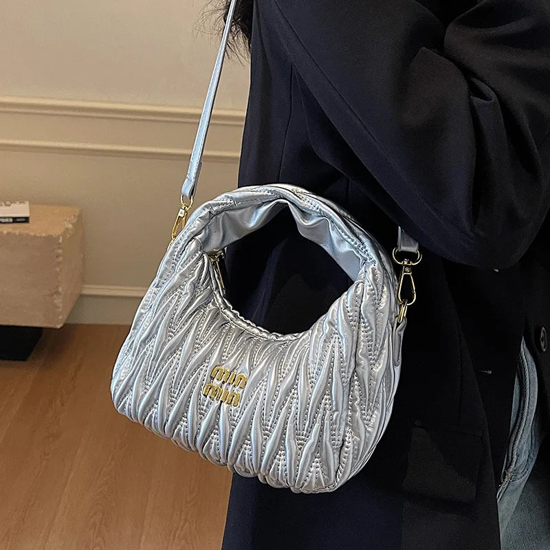 New Trendy Crescent Moon Cloud Dumpling Bag Pleated Shoulder Bag Fashionable Embroidery Portable Messenger Women's Bag