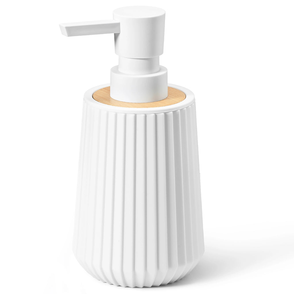 Modern Black Matte Soap Dispenser – Bamboo Trim
