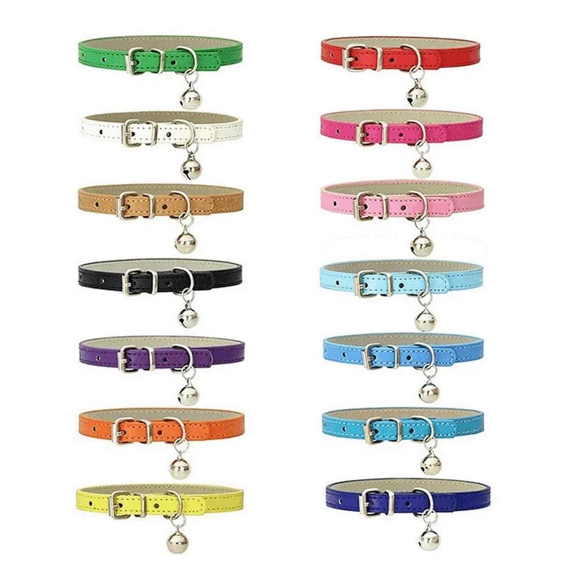 PU Leather Pet Collar with Bell & Leash for Dogs & Cats
