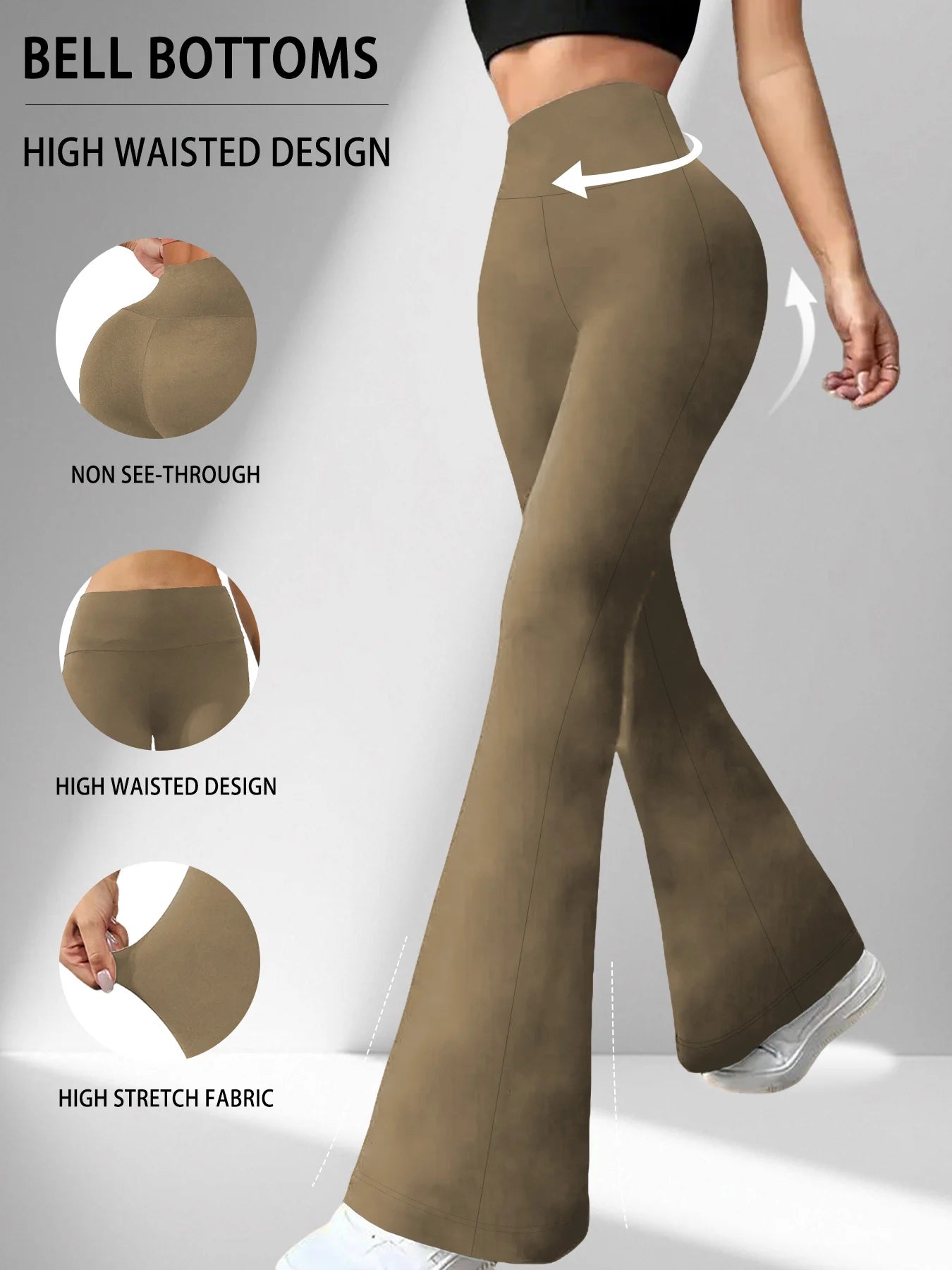 Women's Super Soft Flare Pants High Waisted Tummy Control Workout Yoga Push Up Gym Fitness Long Leggings Bell Bottoms